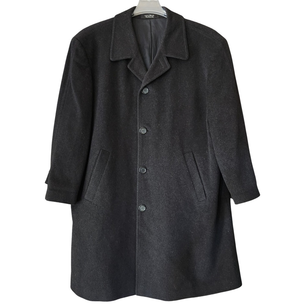Kasper Coat Overcoat Mens 42S Charcoal Black  Gray Wool Cashmere Notch Collar‎